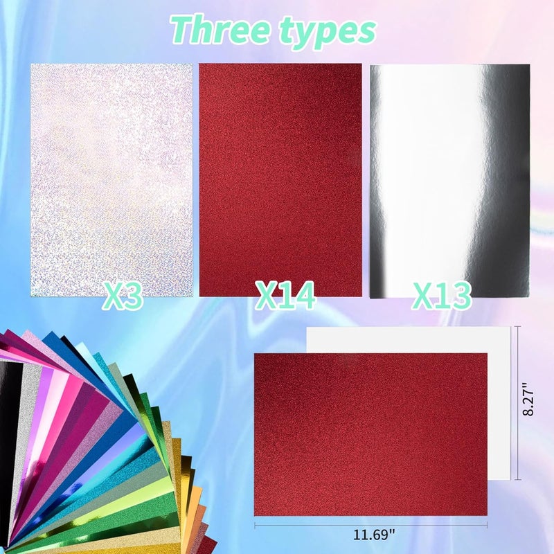 Nitelemn 30 عبوة من ورق كرتون لامع معدني، 8" × 12" ورق فويل ملون لامع 250gsm/92lb للفنون والحرف، الزينة، دعوات الزفاف وأعياد الميلاد، مستلزمات الألبومات - Image 2
